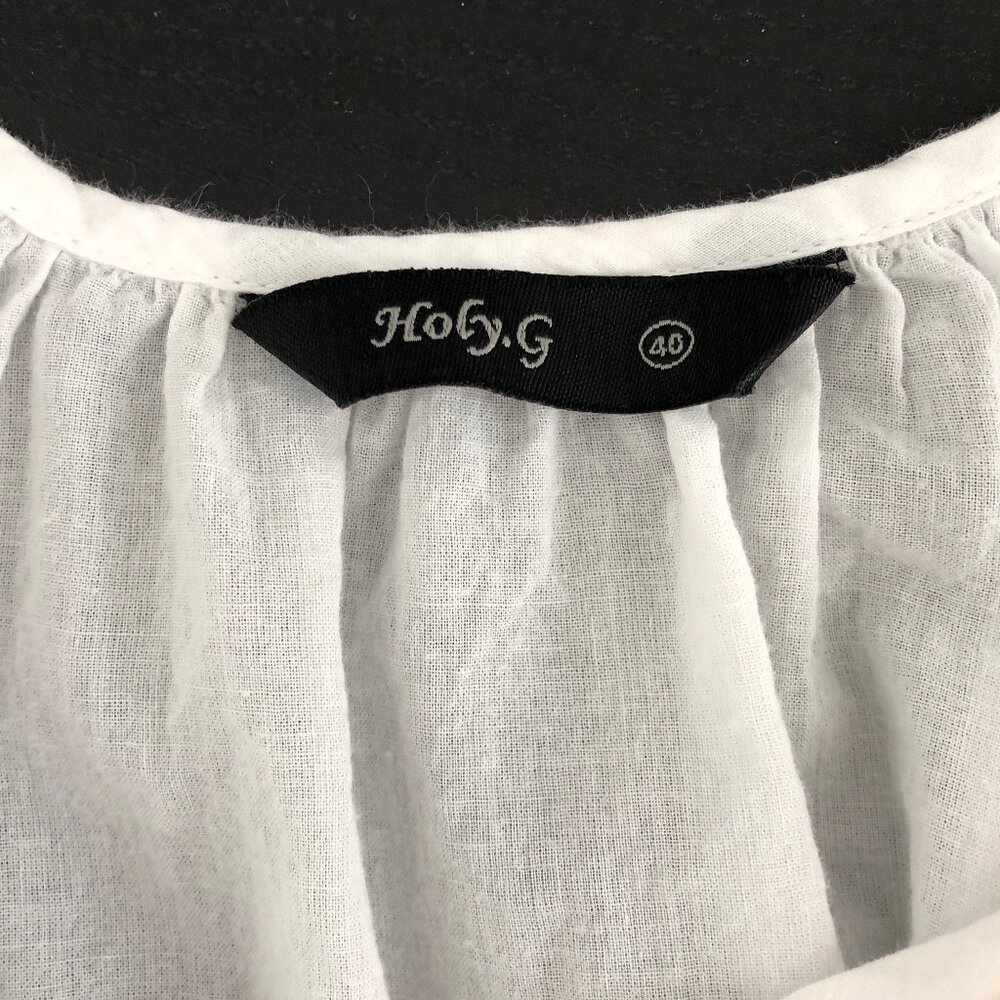 Holy G. White Cotton Blouse for Summer Cover Up with Eyelet Detail Size 40 - Picture 8 of 10